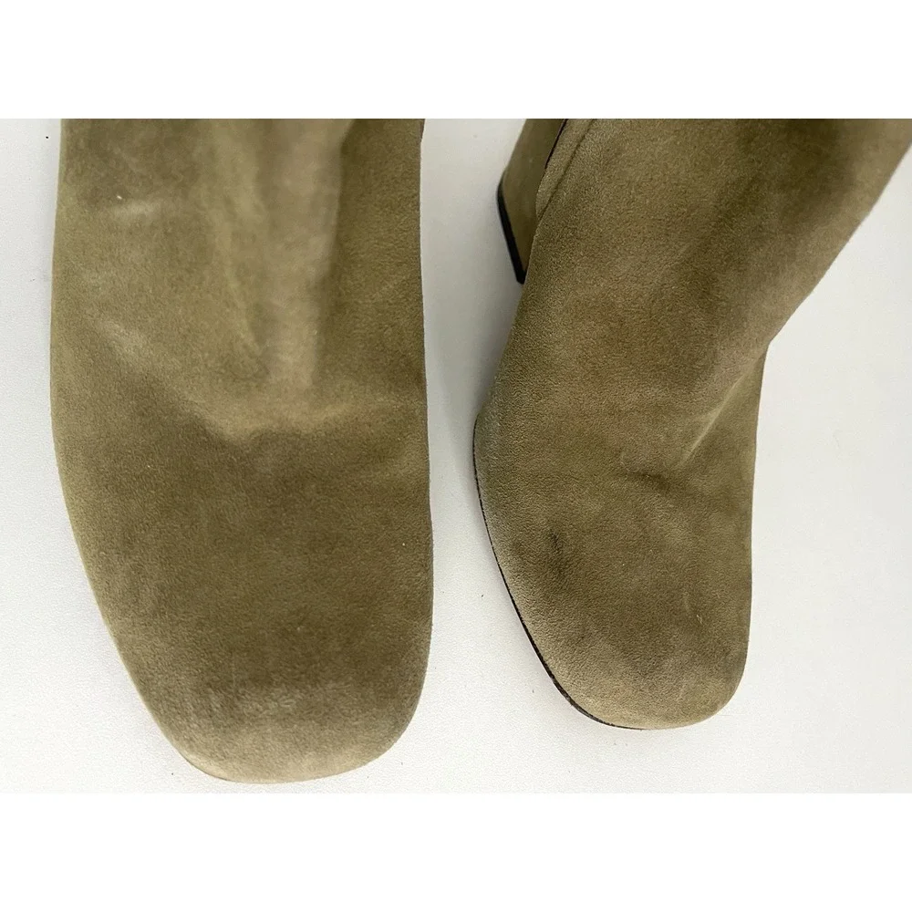 Gucci Kesha Suede Olive Green Ankle Boots Gold Buckle Block Heel Sz 38.5
